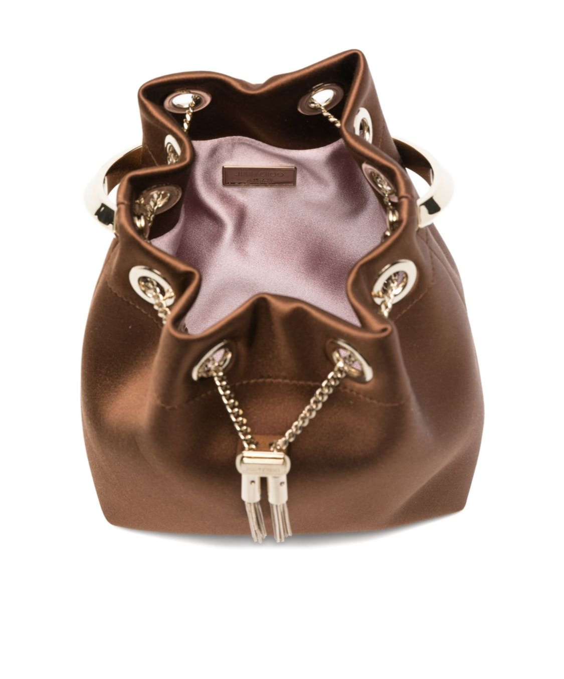 Jimmy Choo Chain Strap Bucket Bag Tassel Detail In Brown
