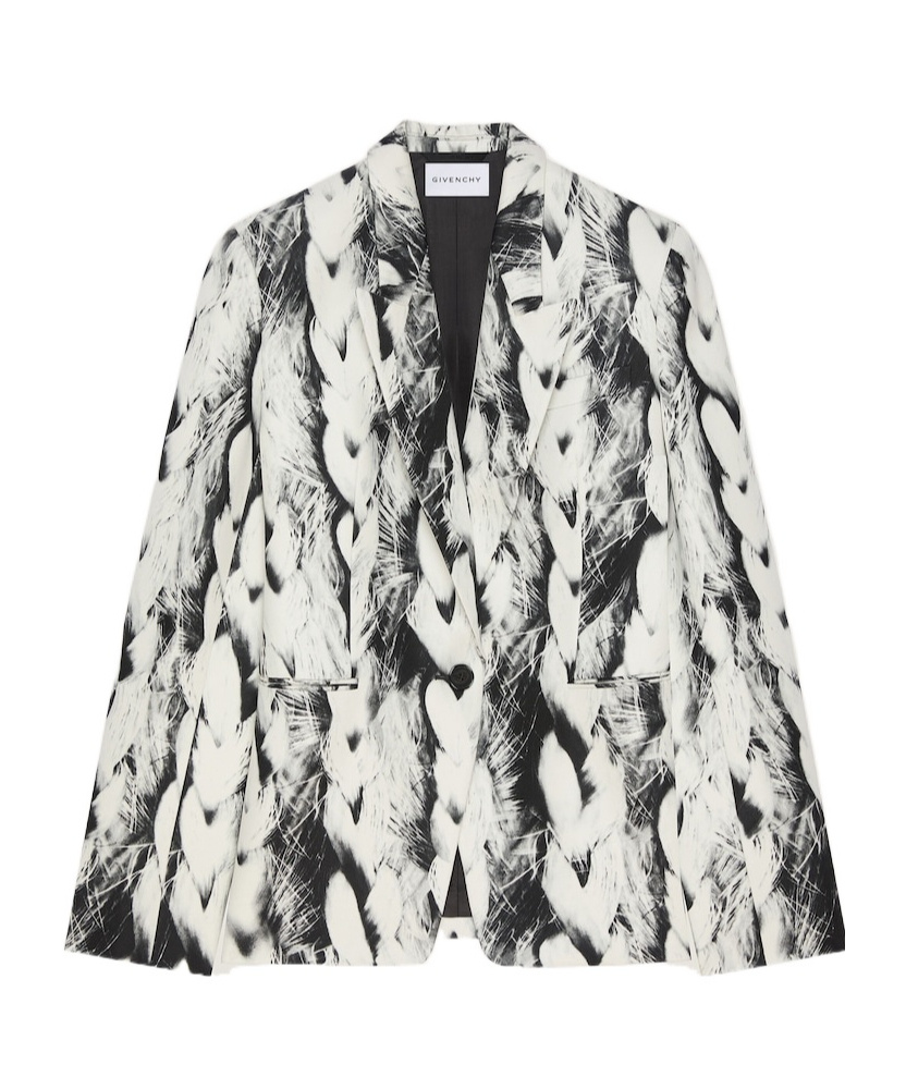 Givenchy Boxy Single Breasted Jacket In Wool With Hair Print In White
