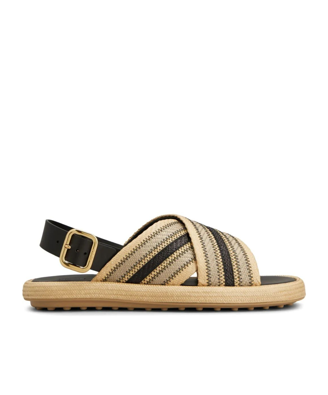 Tod's Leather-trimmed Striped Raffia Sandals In Nude