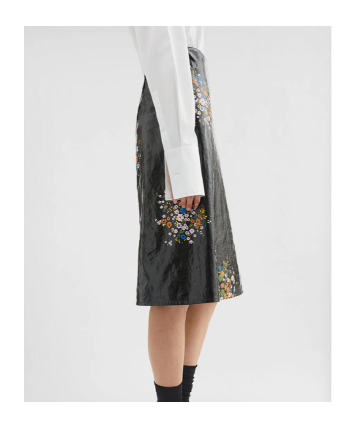 Jil Sander Patent Linen Printed Skirt In Flower Bouquet
