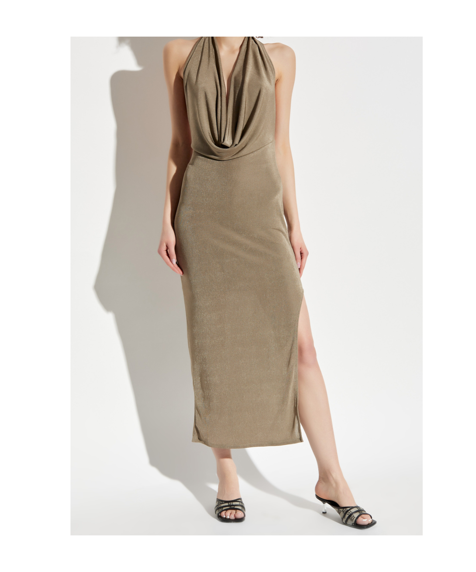 Misbhv Draped Backless Dress In Beige In Nude