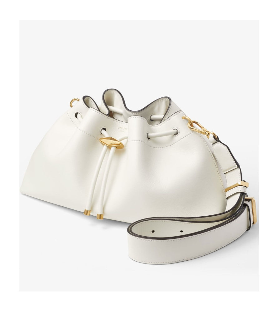 Jimmy Choo Medium Cinch Leather Shoulder Bag In Latte/gold