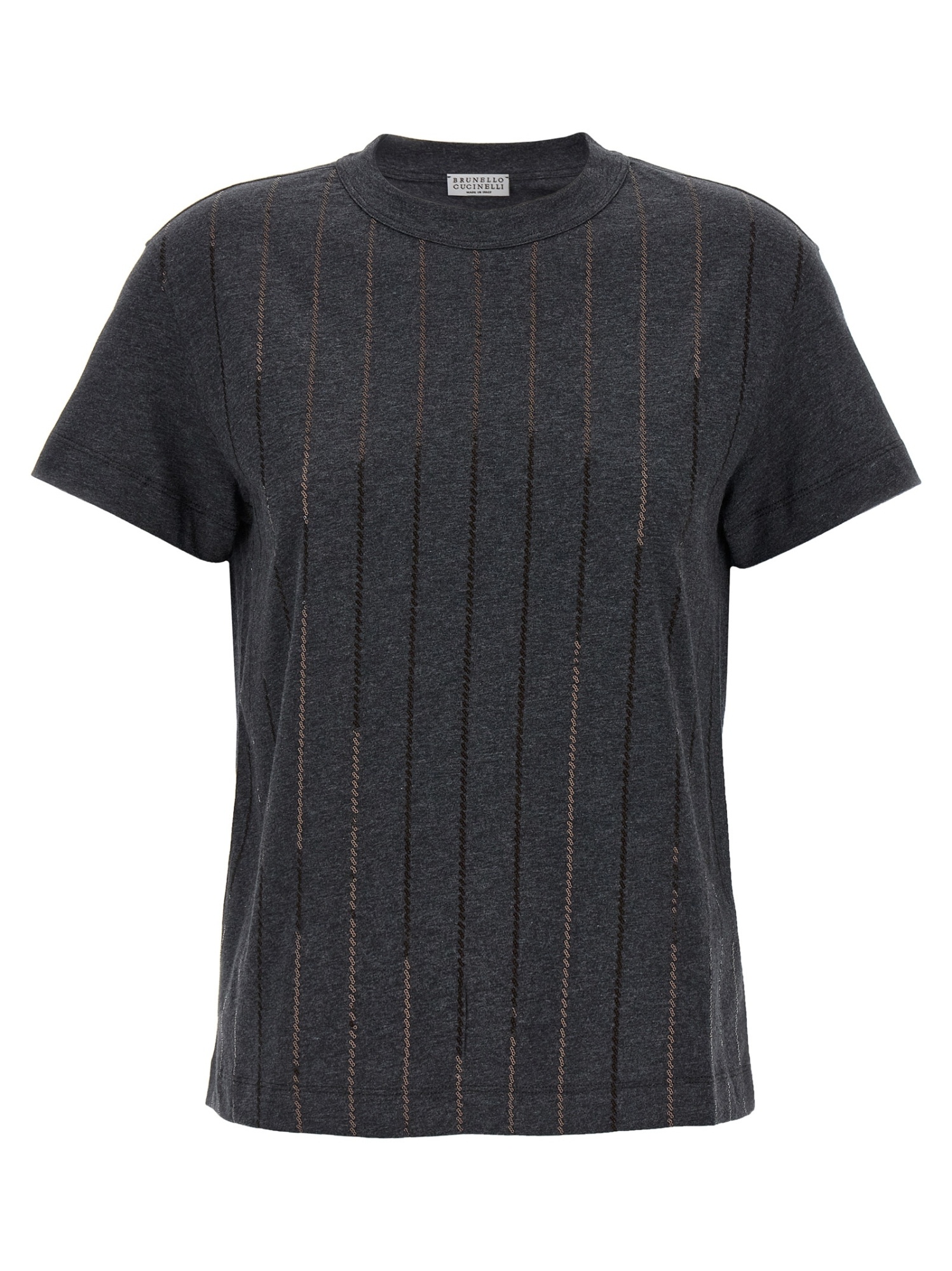 Brunello Cucinelli Striped Sequin Cotton Jersey Short-sleeve T-shirt