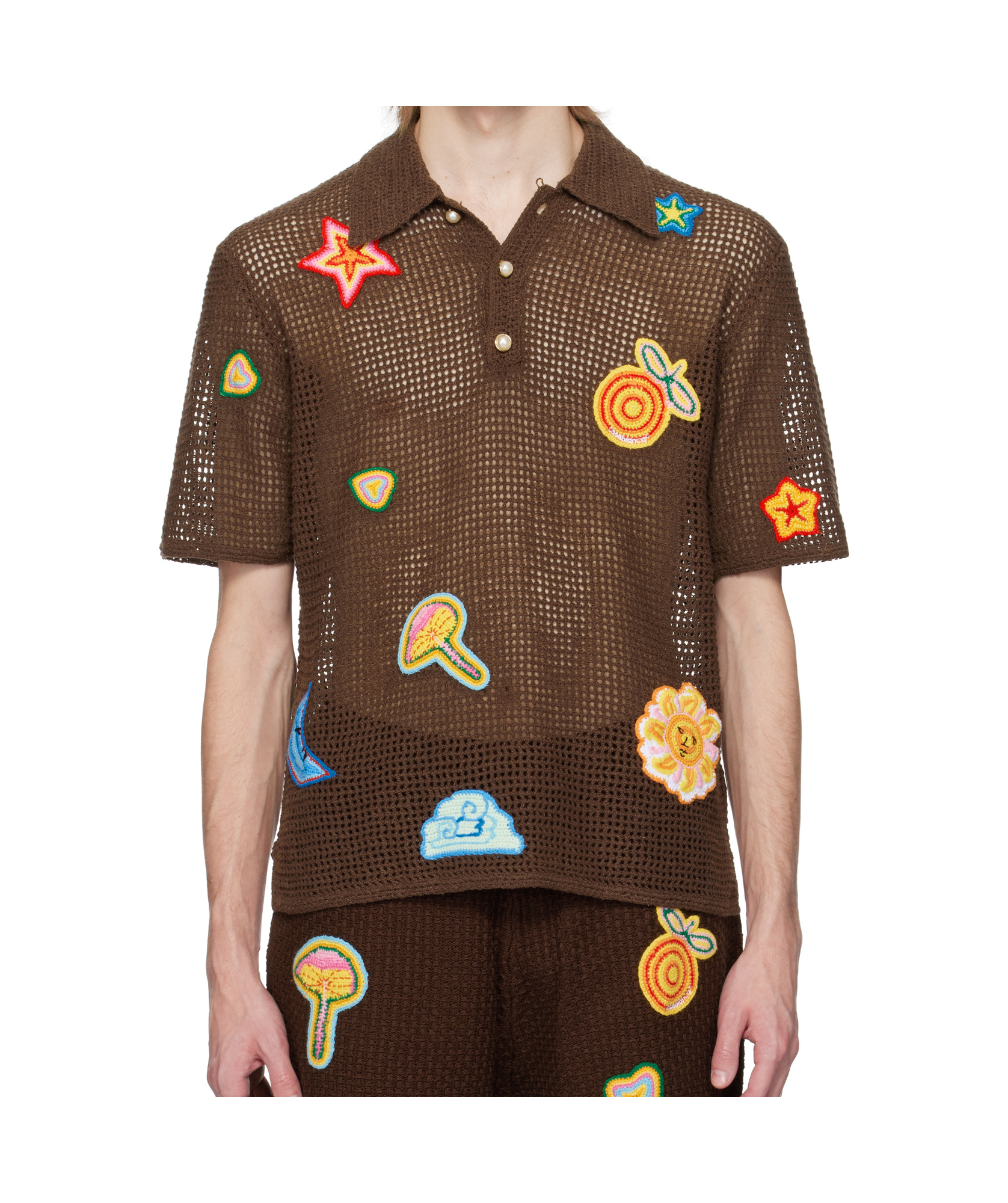 CASABLANCA CASABLANCA MOTIF CROCHET POLO SHIRT