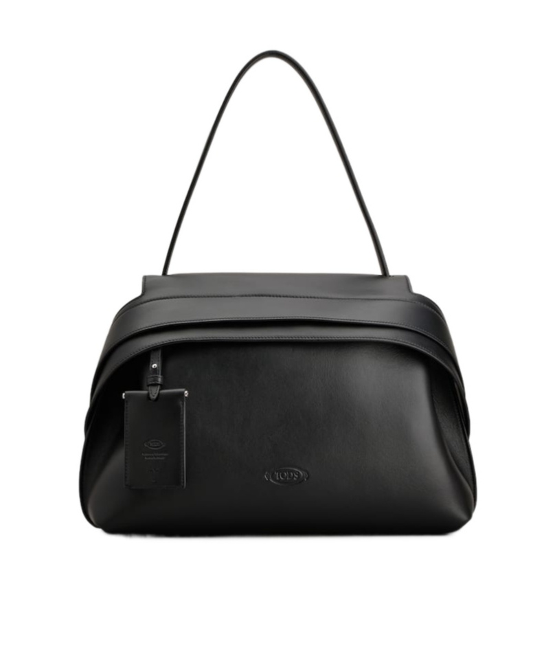 Tod's Black Eather Medium Tod S Wave Shoulder Bag In Black