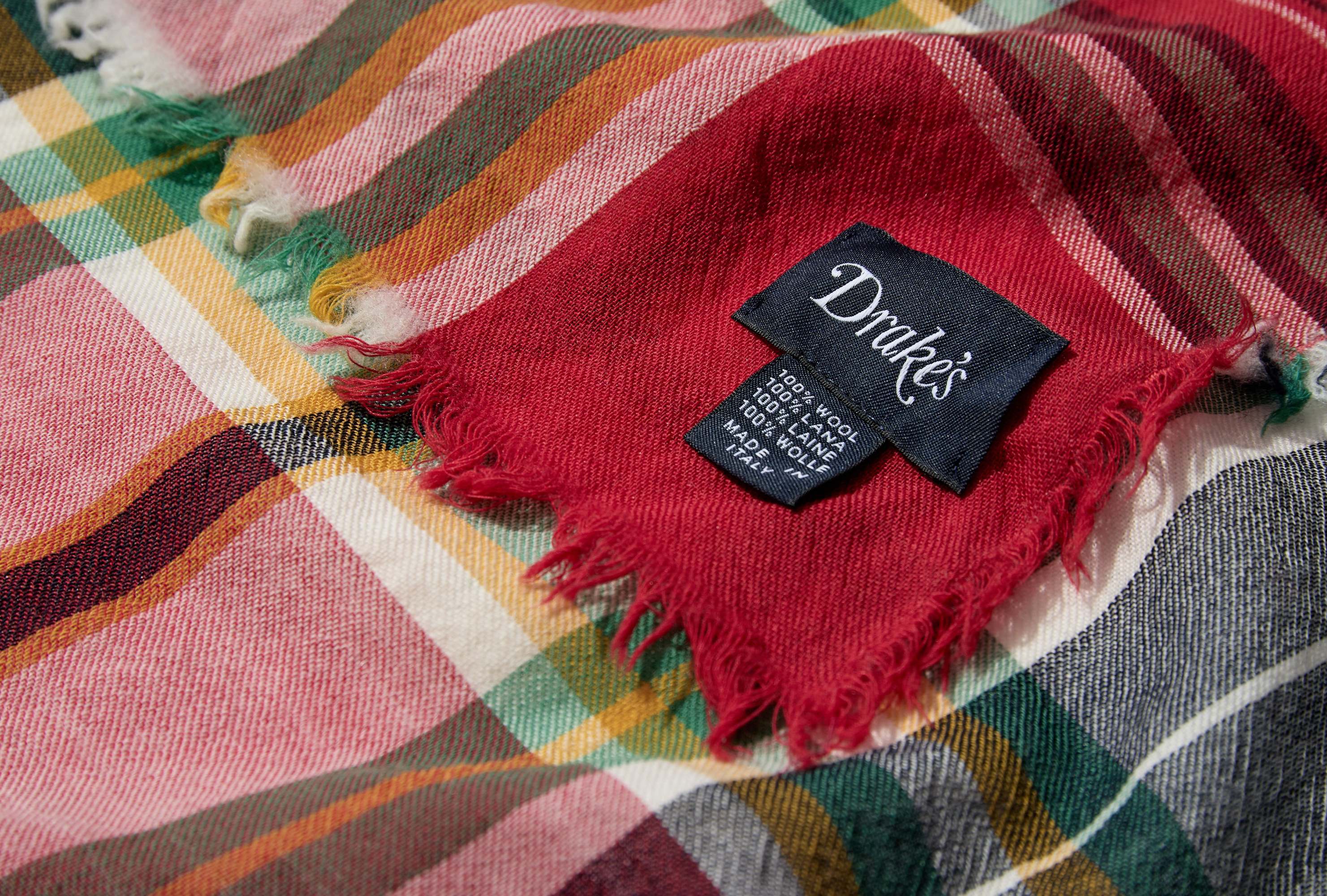 Drake's London Plaid Scarf In Multicolor