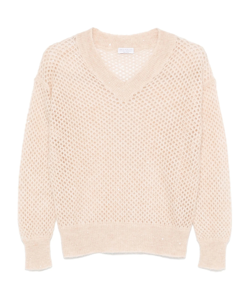 Brunello Cucinelli Rustic Dazzling Net Sweaters And Cardigans Beige