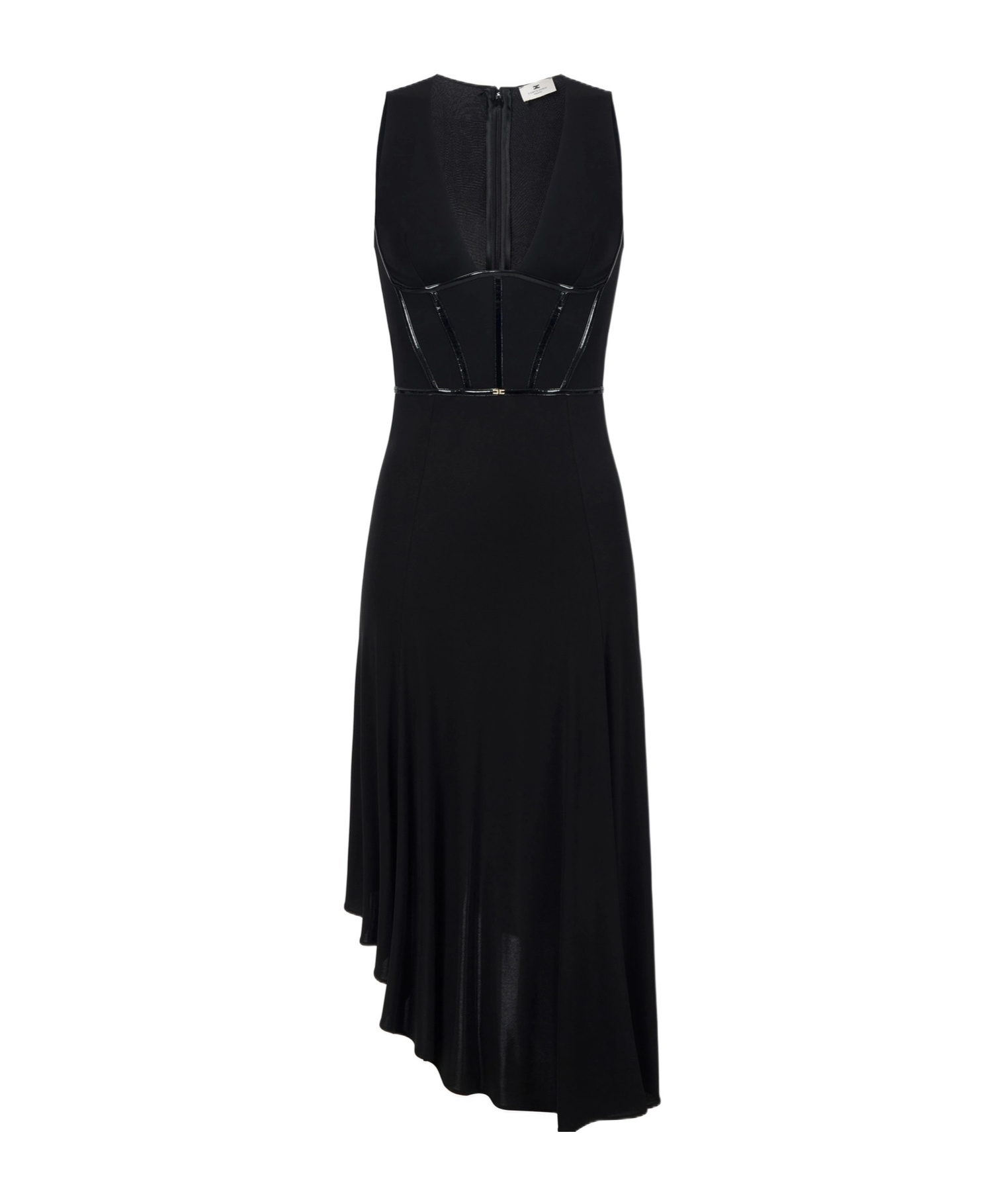 Elisabetta Franchi V-neck Asymmetric Midi Dress In Black