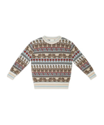 Fendi Round Neck Pattern Sweater In Gray
