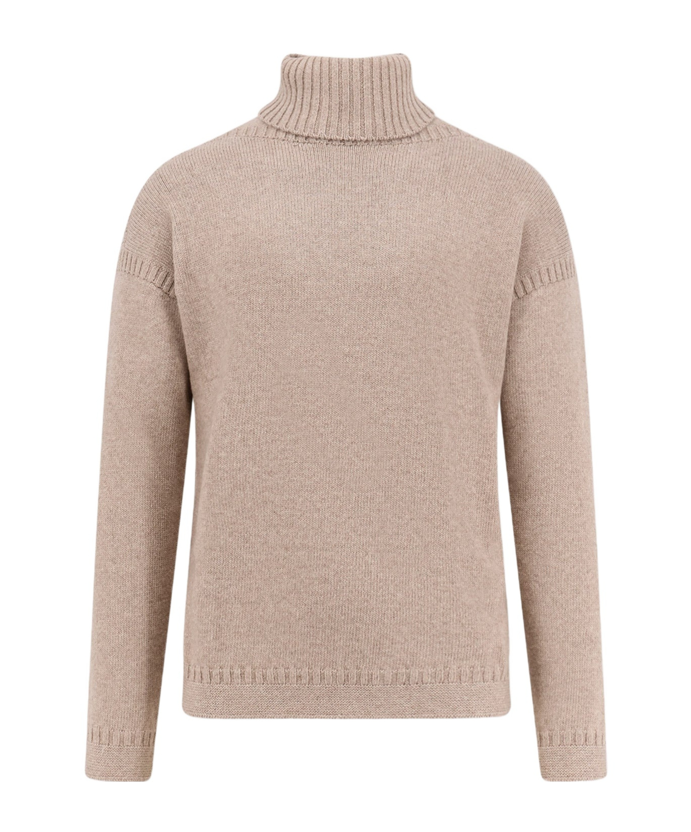 Loro Piana Cashmere Turtleneck Sweater Side Slits In Neutral