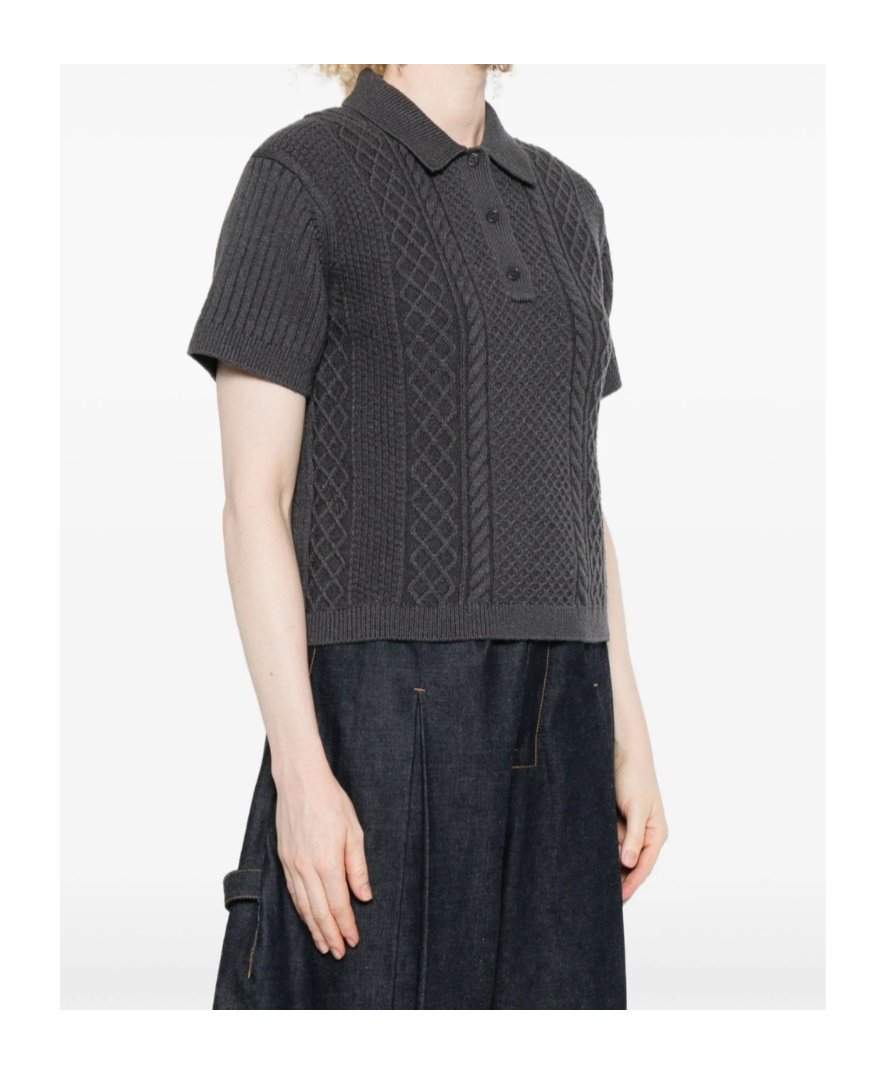 Jw Anderson Cable-knit Polo-neck Polo Top In Gray