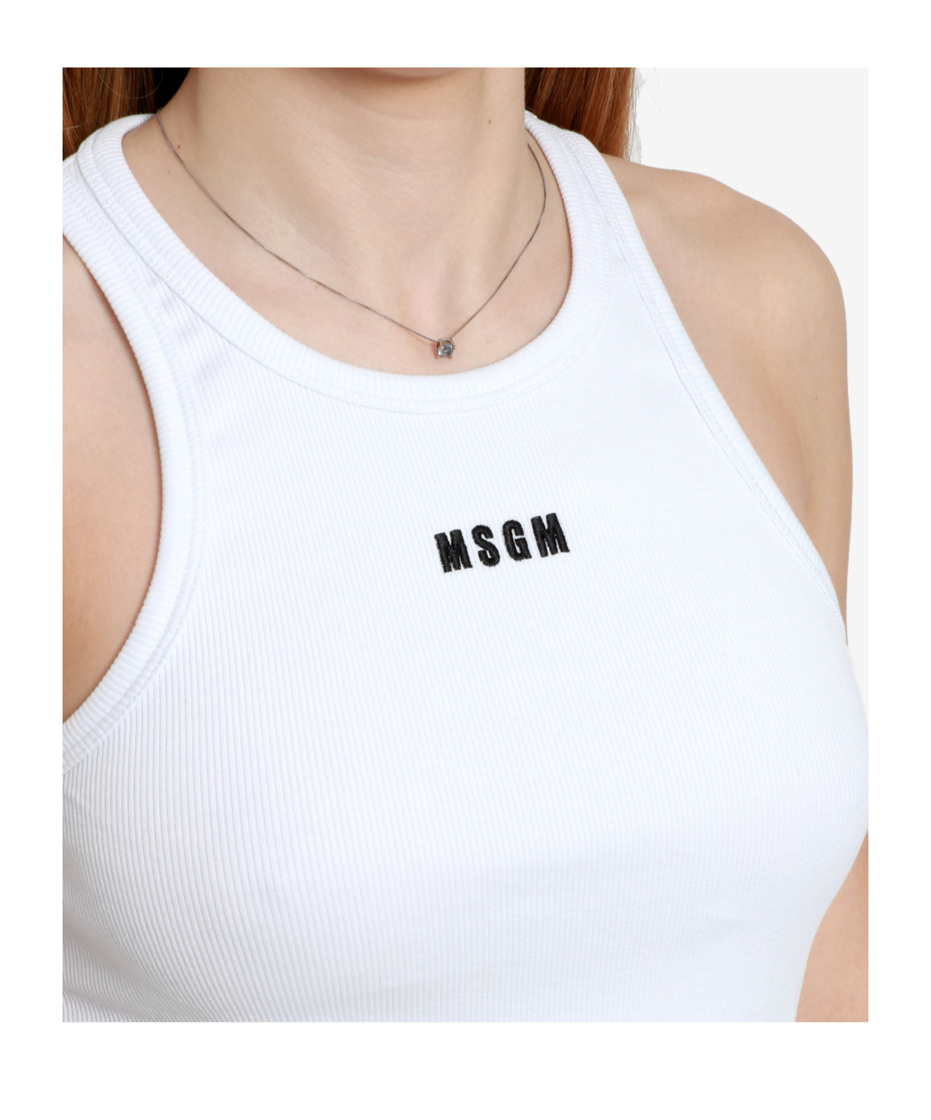 Msgm Embroidered-logo Ribbed Tank Top In White