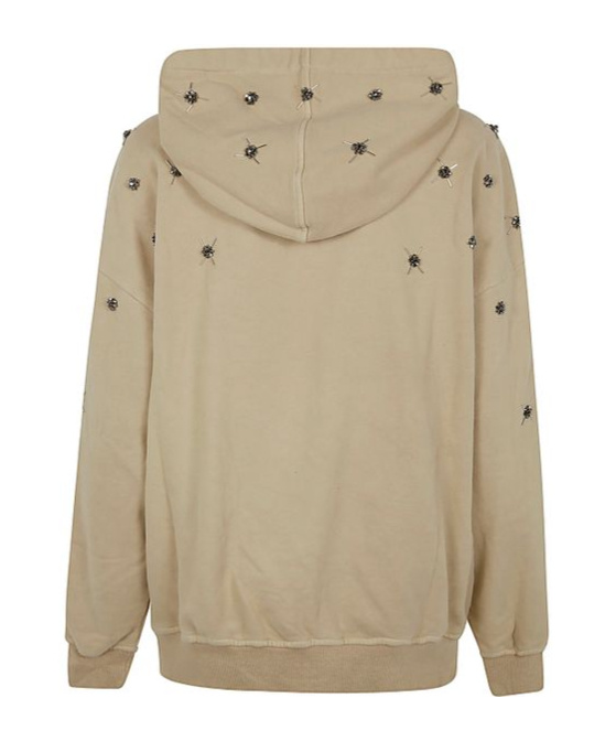 Pinko Hoodie With Jewel Embroidery In Nude