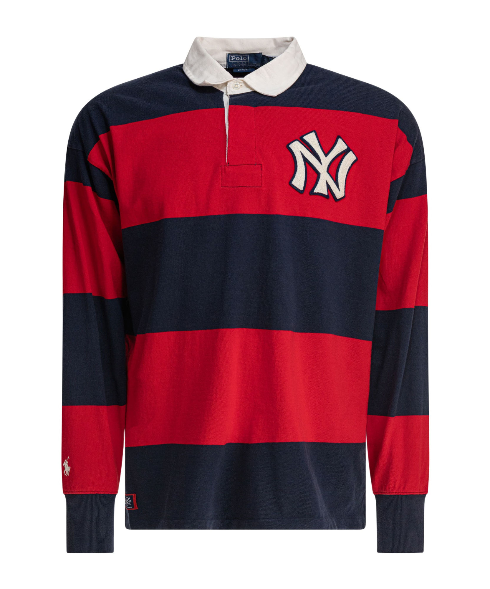 Polo Ralph Lauren Contrast Collar Long Sleeves Striped Pattern In Navy Blue/red