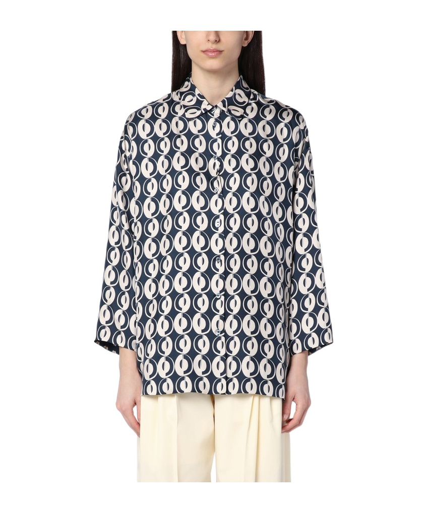 Max Mara Timeless Printed Reversible Long-sleeved Silk Shirt In White