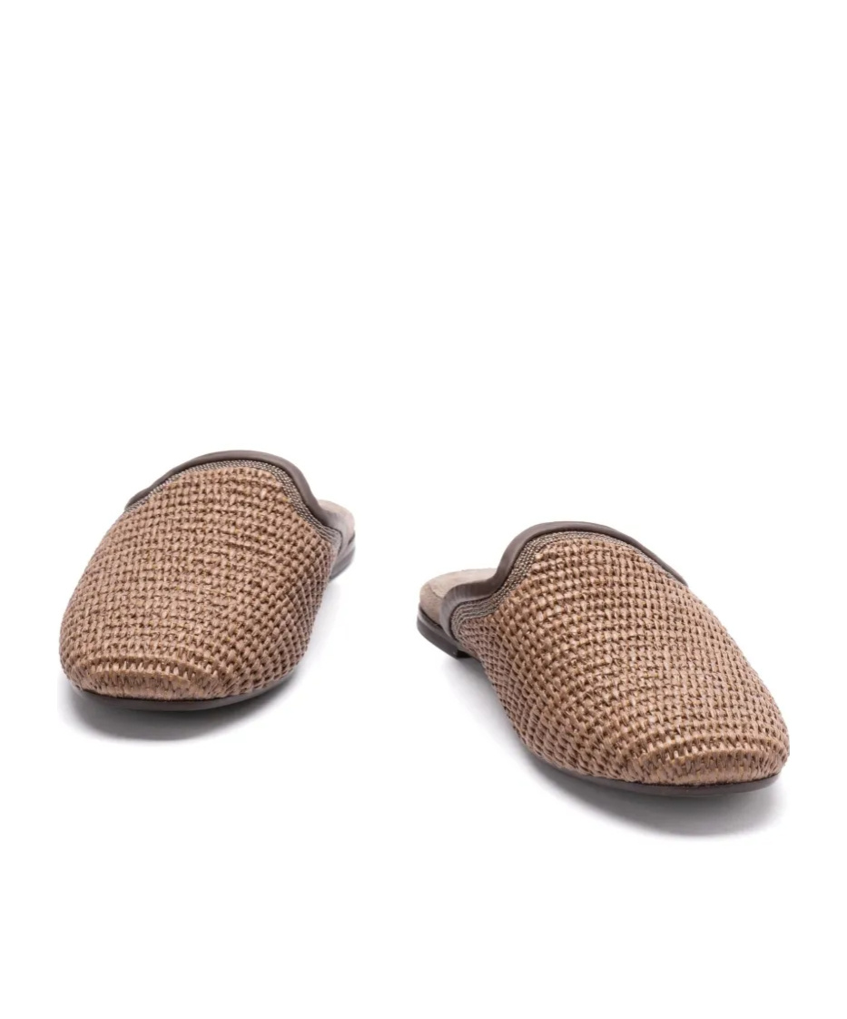 Brunello Cucinelli Woven Slippers In Brown