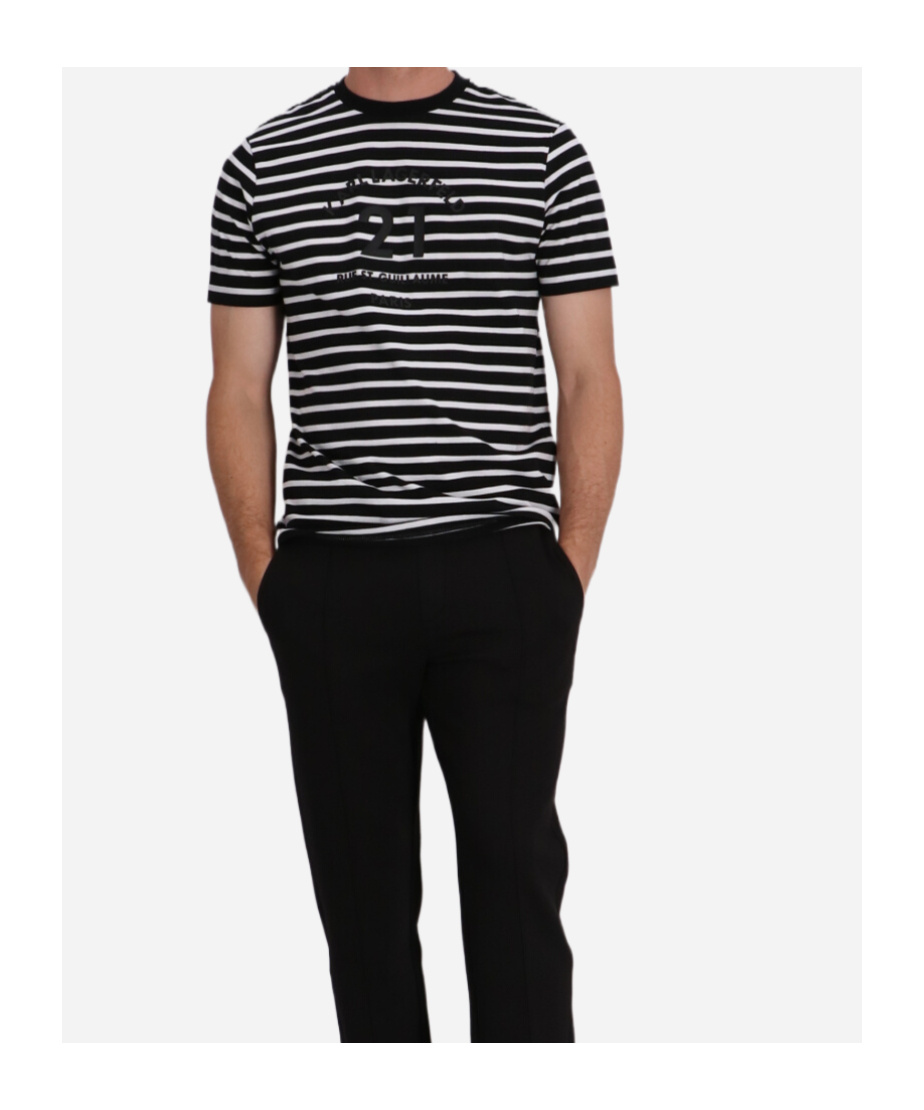 Karl Lagerfeld Striped Embroidered T-shirt In Black