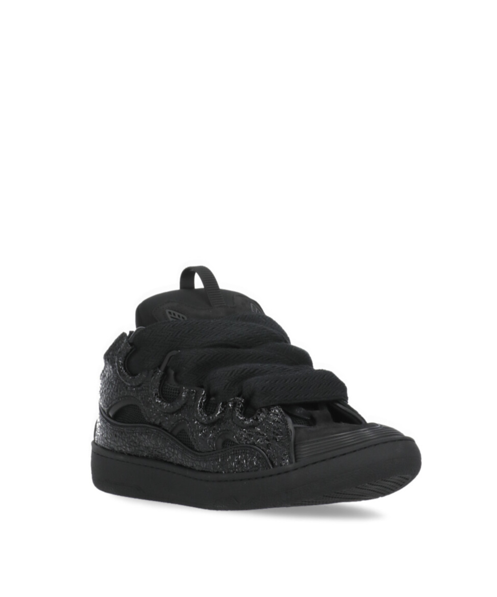 Lanvin Curb Grain Lace-up Sneakers In Black