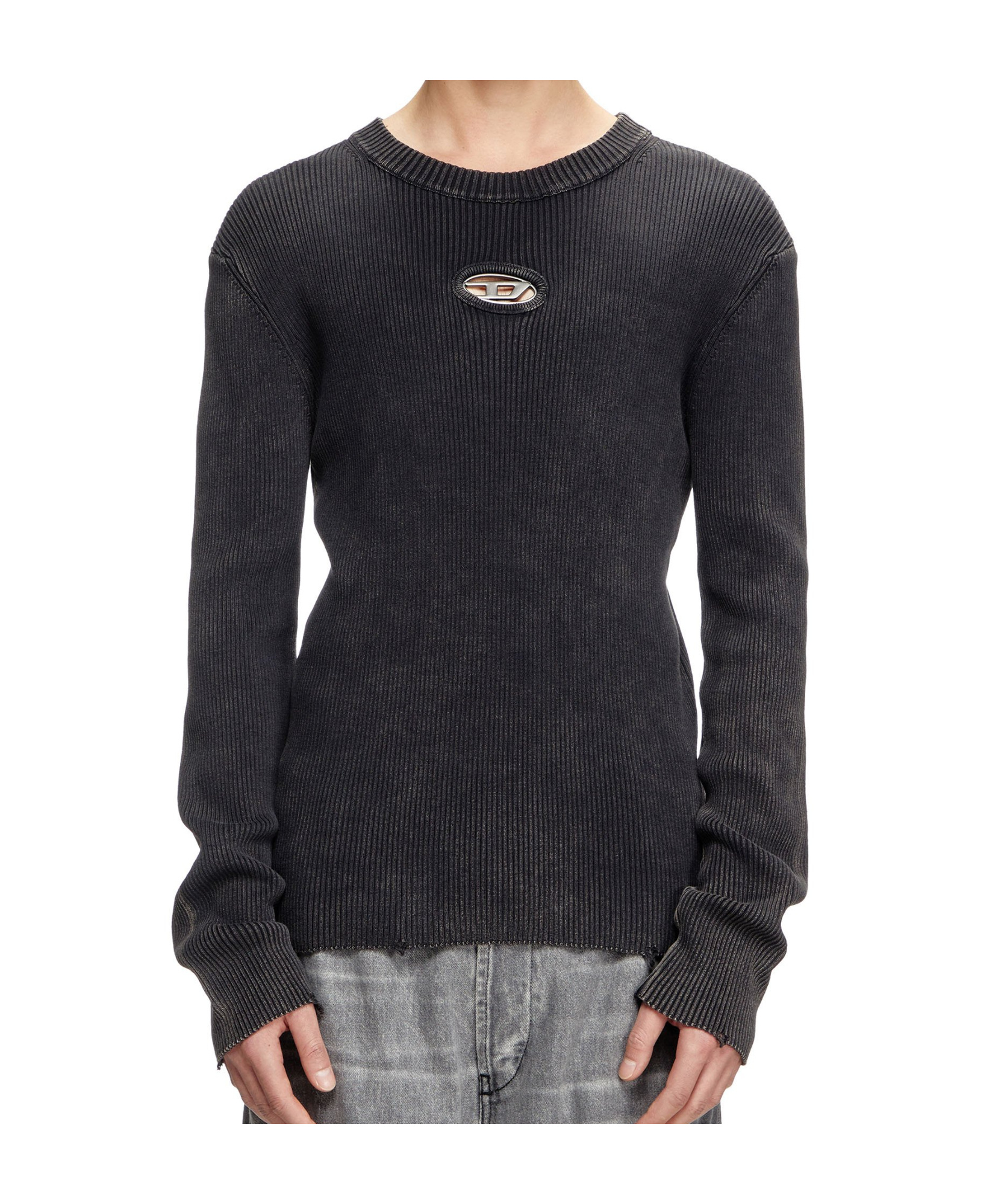 Diesel Darin Black Crewneck T-shirt With Oval D Logo Cut-out On The Front In Cotton Man In Black