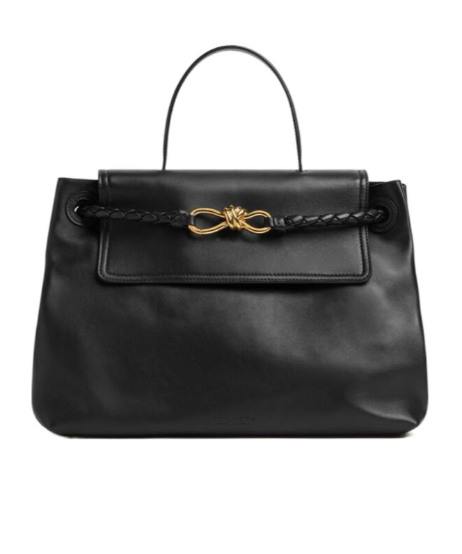 Bottega Veneta Ciao Ciao Knot Detail Leather Top Handle Bag In Black