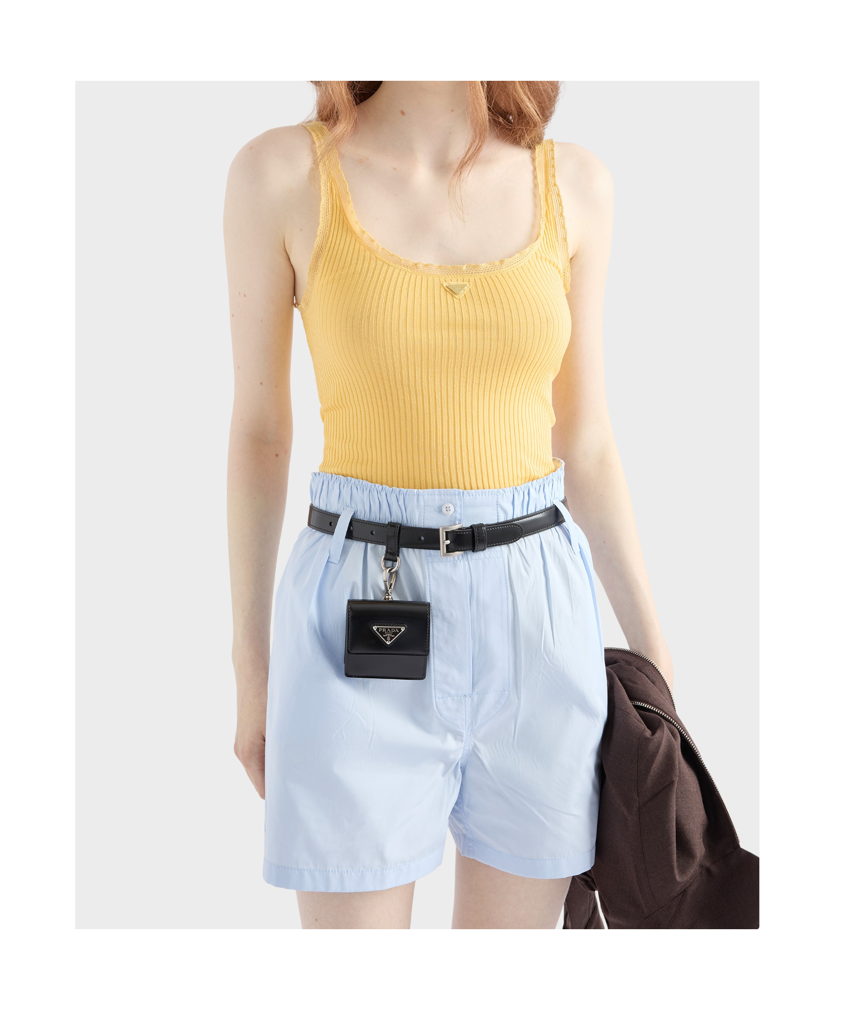 Prada Womens Yellow Logo-plaque Ribbed Cotton Tank Top