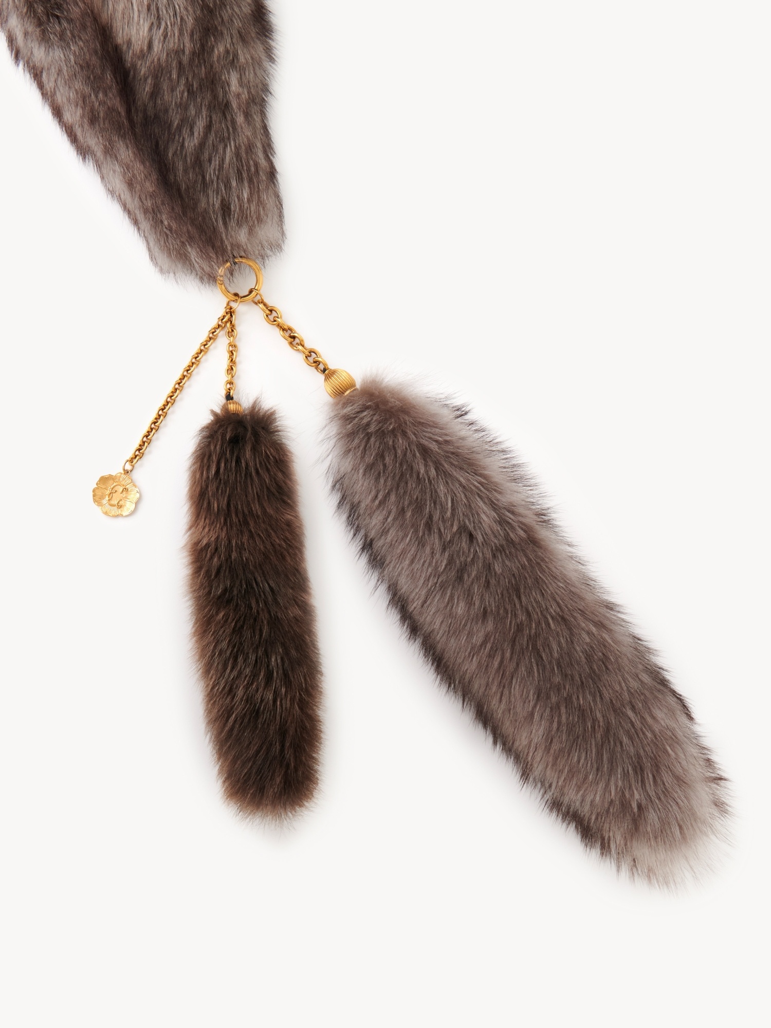 Chloé The Treasure Tails Scarf In Shearling In Brown