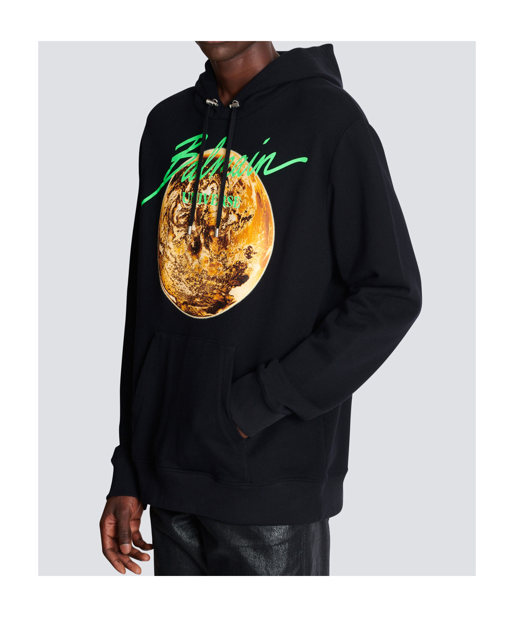 Balmain Universe Logo Print Hooded Sweatshirt In Black