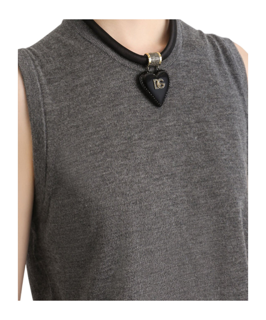 Dolce & Gabbana Cashmere Sleeveless Top Ribbed Hem In Gray