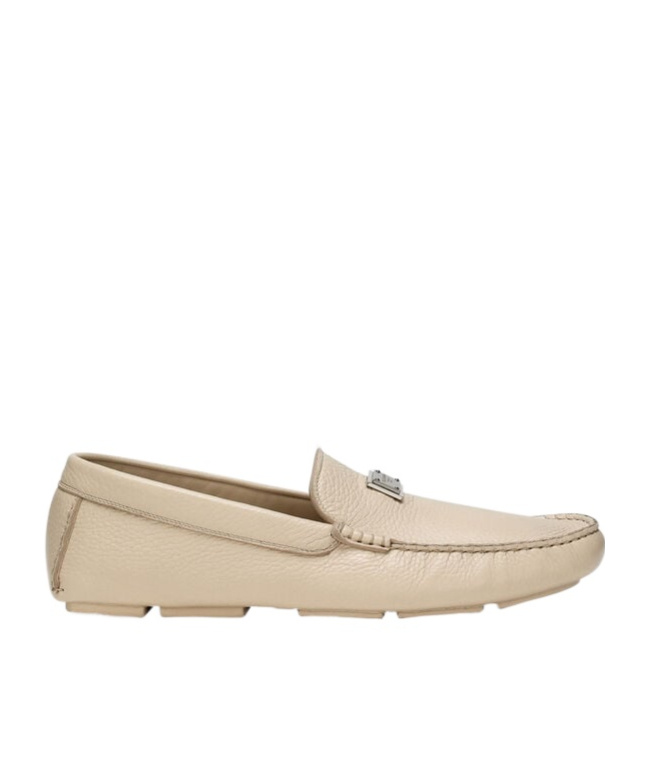 Dolce & Gabbana Logo-plaque Leather Loafers In Neutral