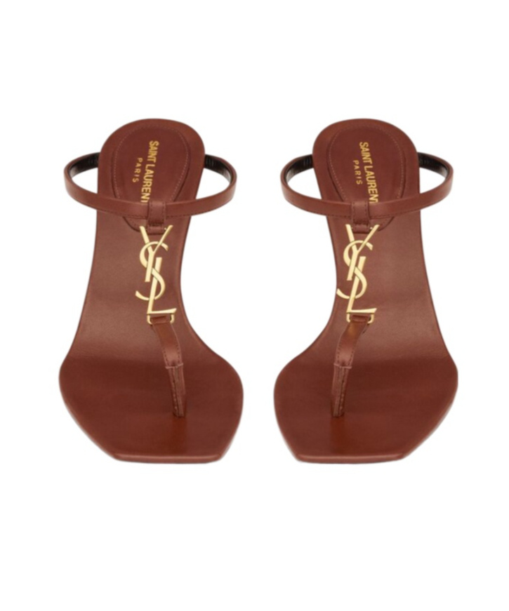 Saint Laurent Cassandra 60 Leather Sandals In Brown