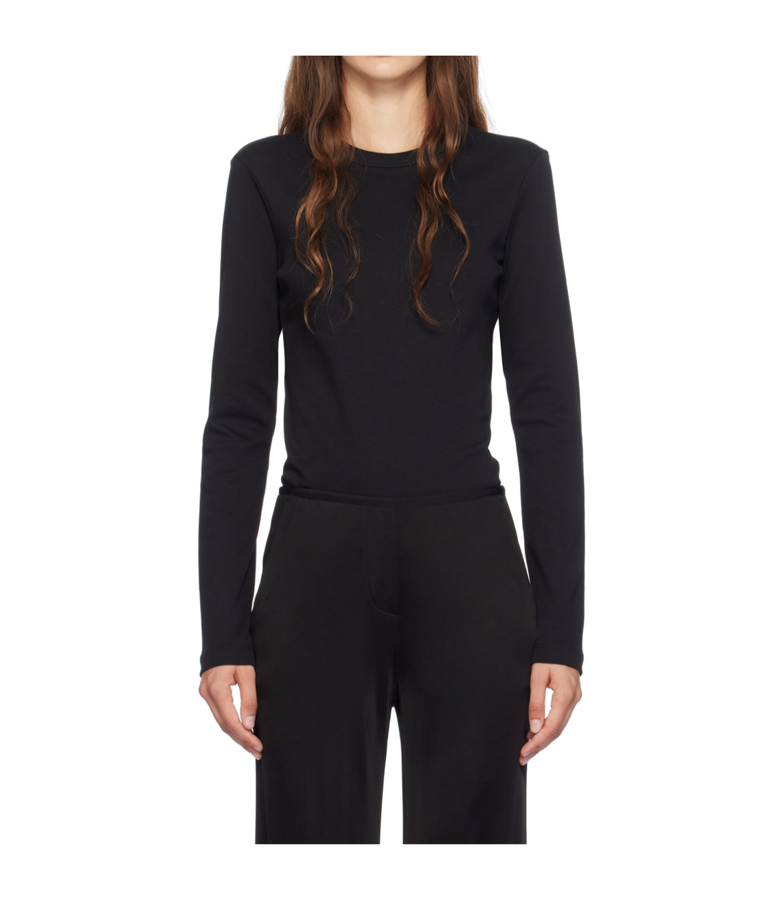 Helmut Lang Round Collar And Long-sleeved T-shirt In Black