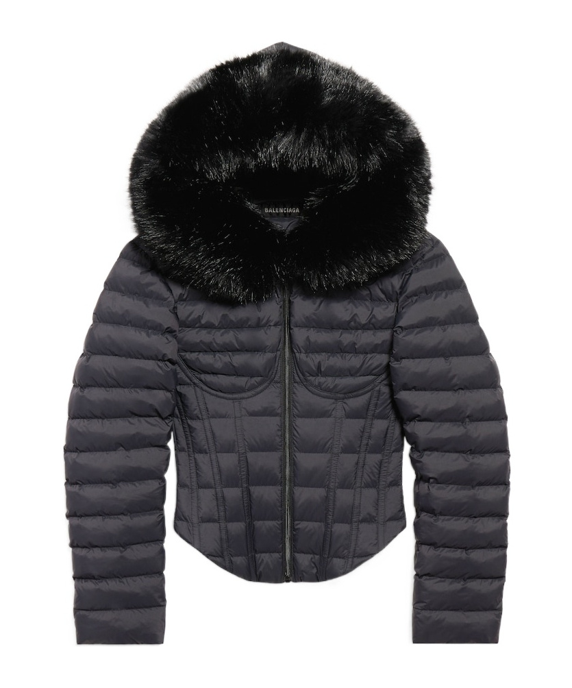Balenciaga Women's Hooded Corseted Puffer In Black In Blue