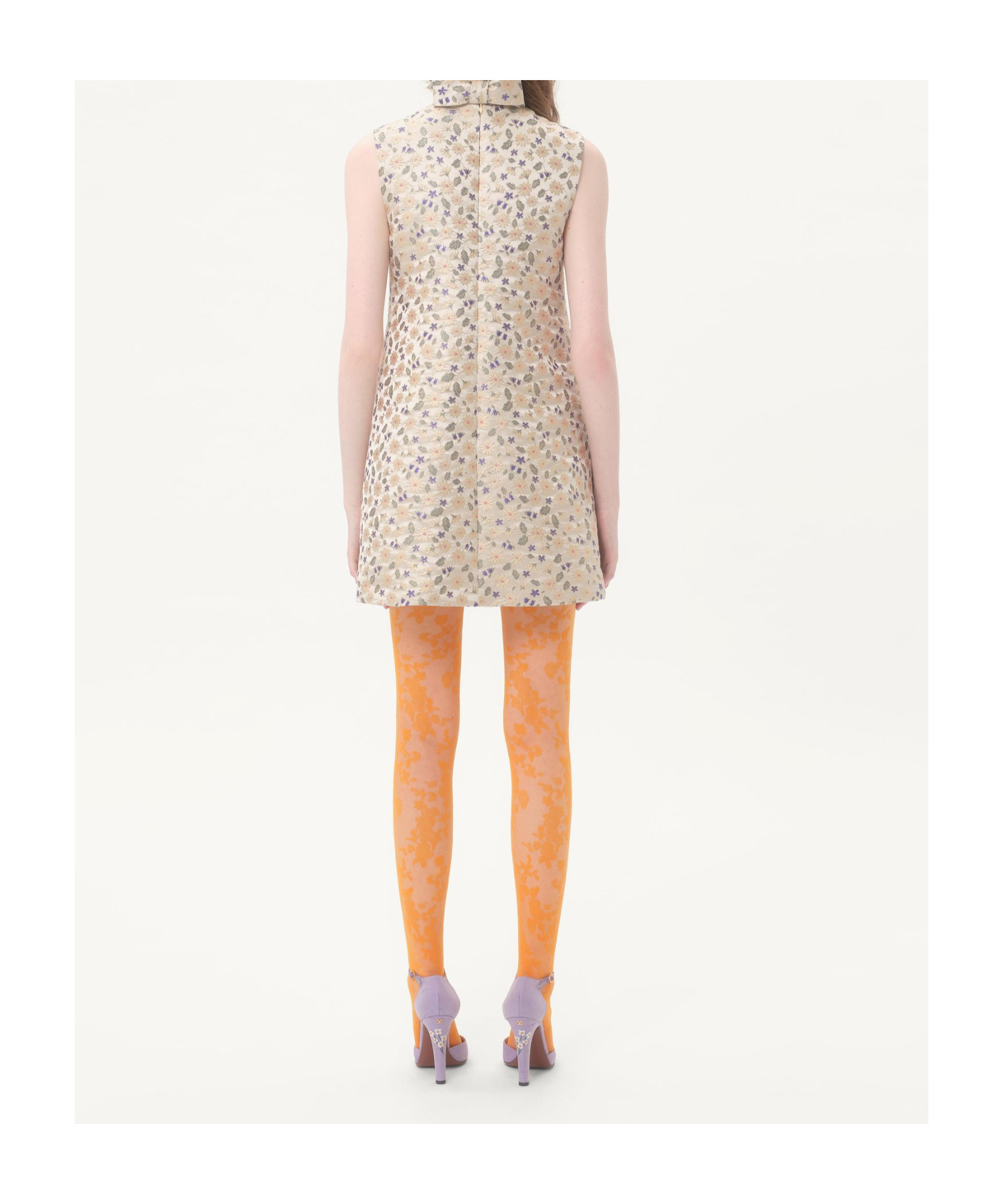 Valentino Abito Corto In Jacquard Garden Lurex In Multi