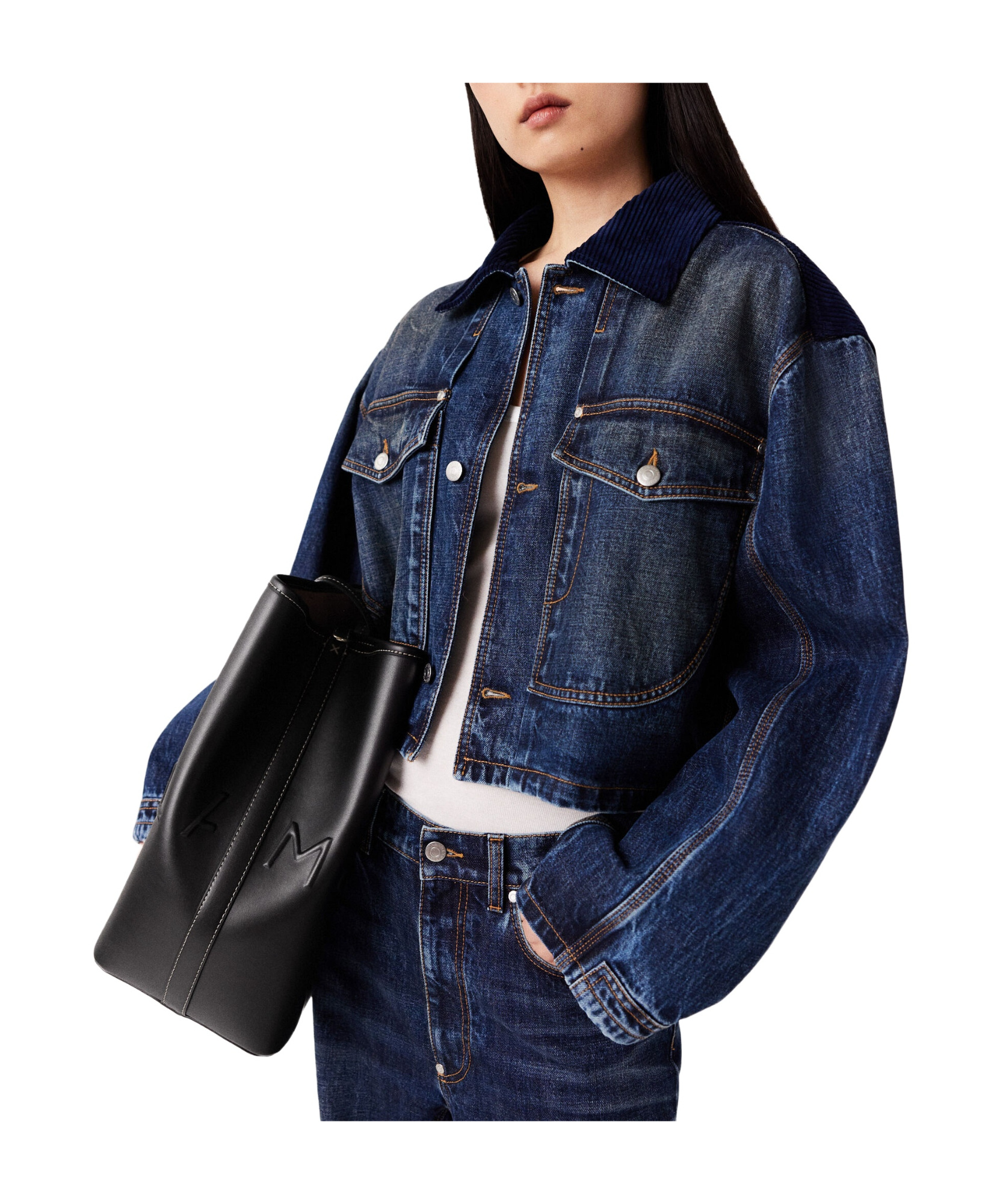 Shop Stella Mccartney Corduroy Panelled Buttoned Denim Jacket In Blue