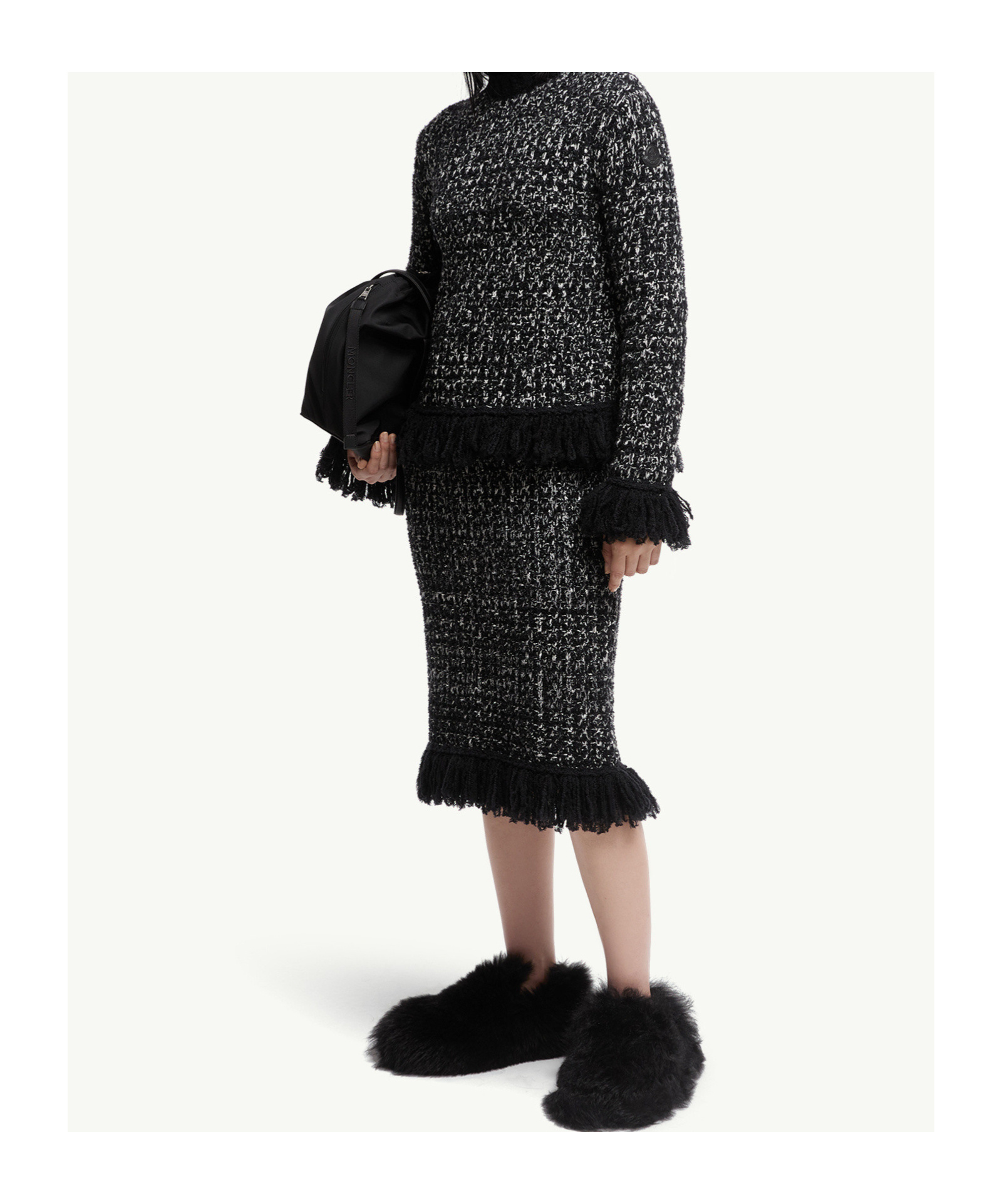 Moncler Fringe-trim Wool Blend Sweater In Black