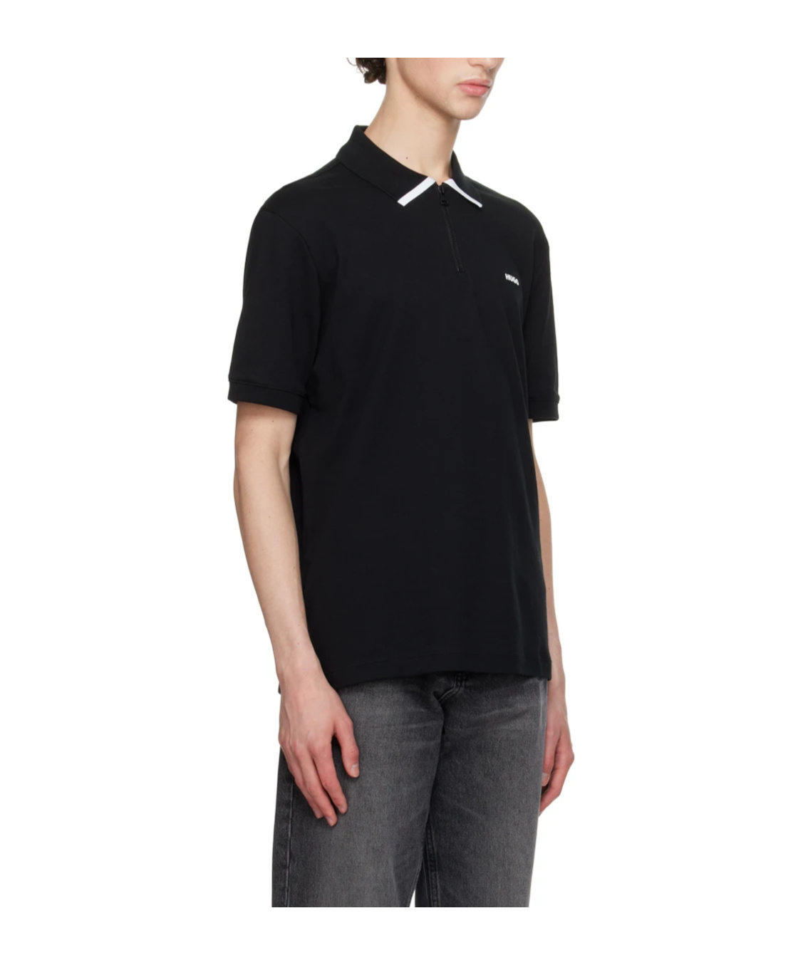 Hugo Boss Cotton-piqu Polo Shirt With Contrast Logo In Black