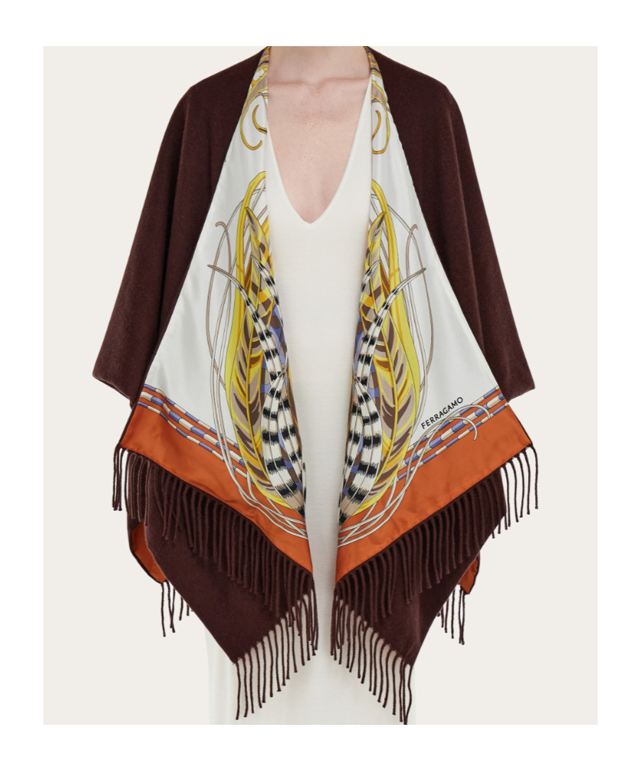 Ferragamo Brown Cape With Fringed Hem In Wool And Cashmere Woman In Brown
