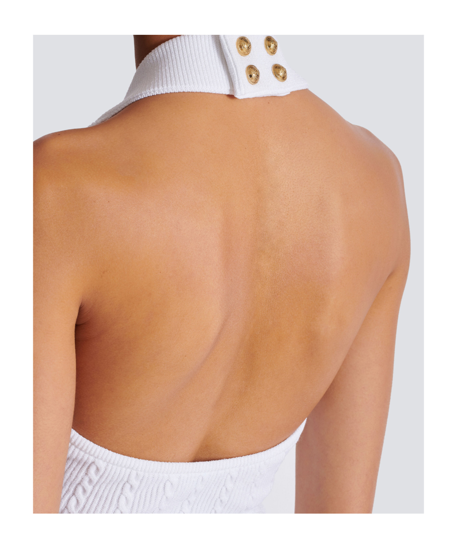 Balmain Cable-knit Halterneck Top In White