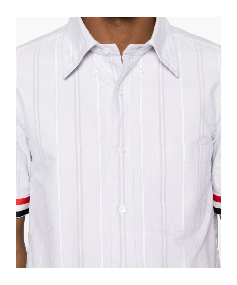 Thom Browne Rwb-edge Striped Short-sleeved Shirt In White