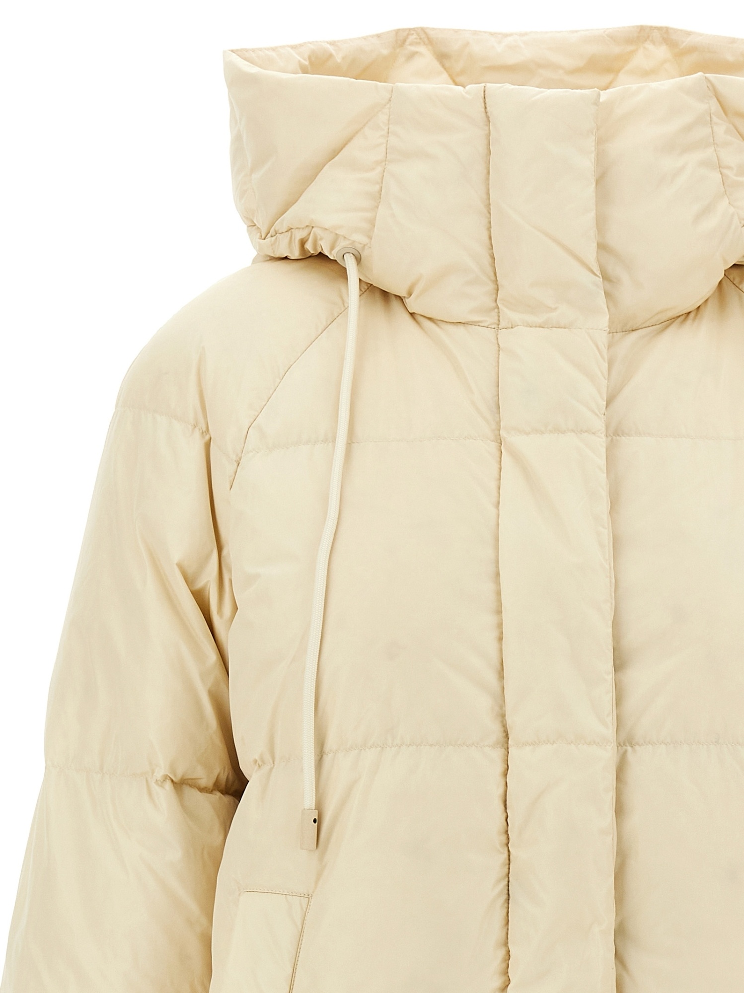Weekend Max Mara Drawstring Hood Long Quilted Parka In Nude