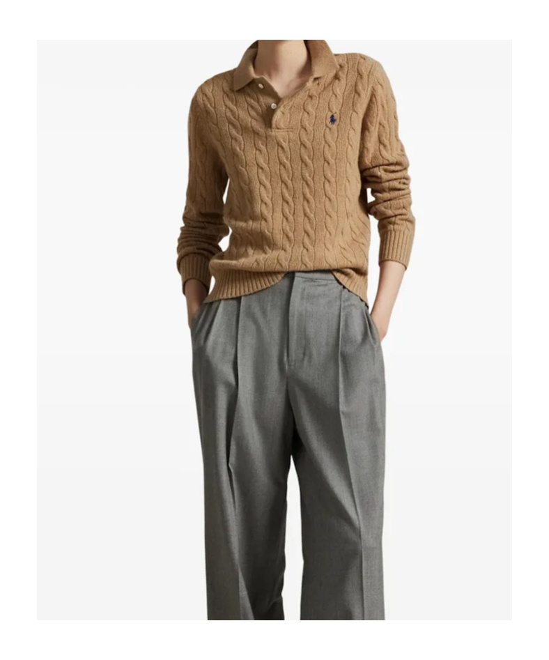 Polo Ralph Lauren Cable-knit Polo Sweater In Brown