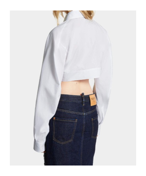 Dsquared2 Long-sleeved Cropped Shirt In White