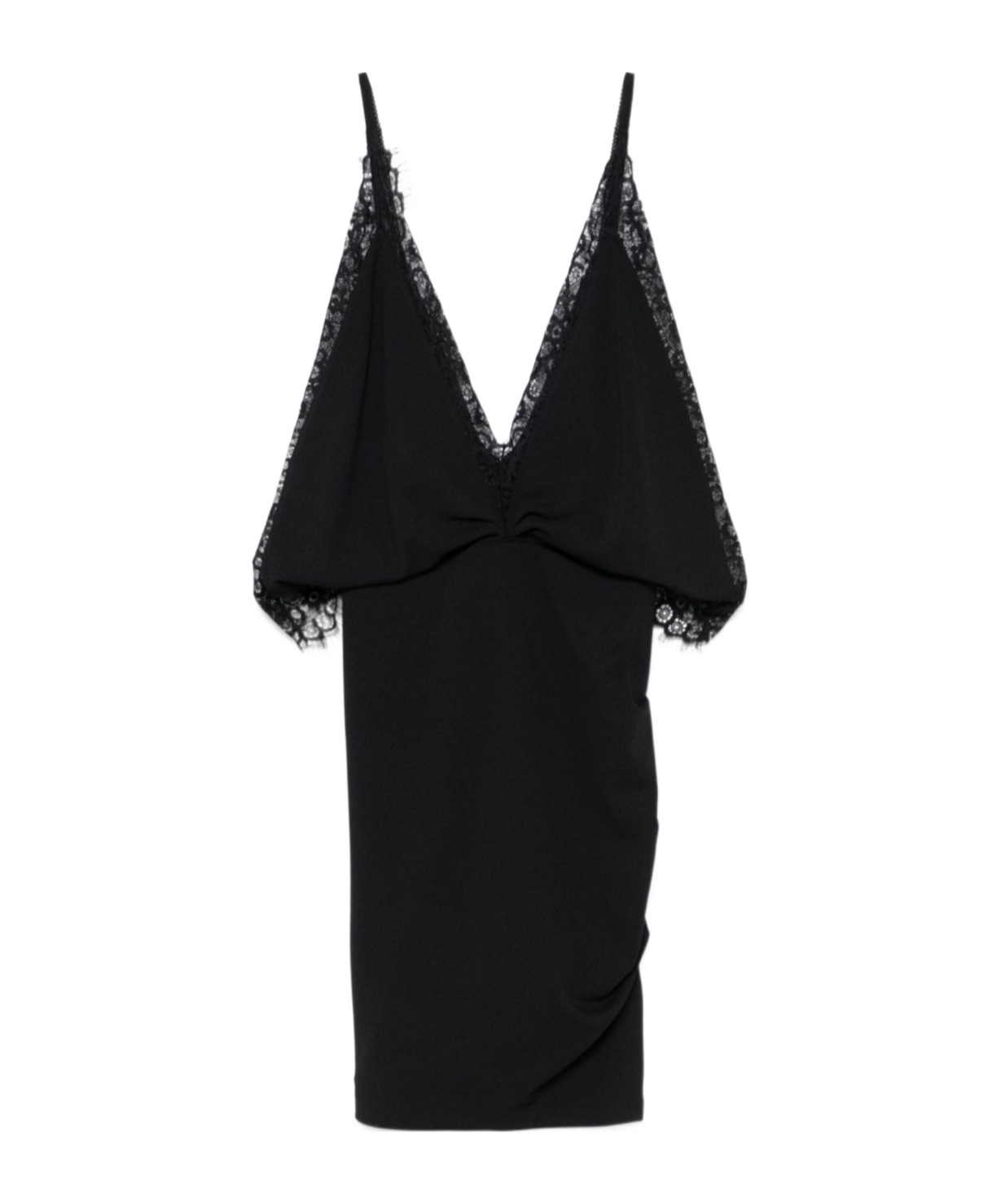Attico Lace Trim Draped Detail Knee Length Dress In Black