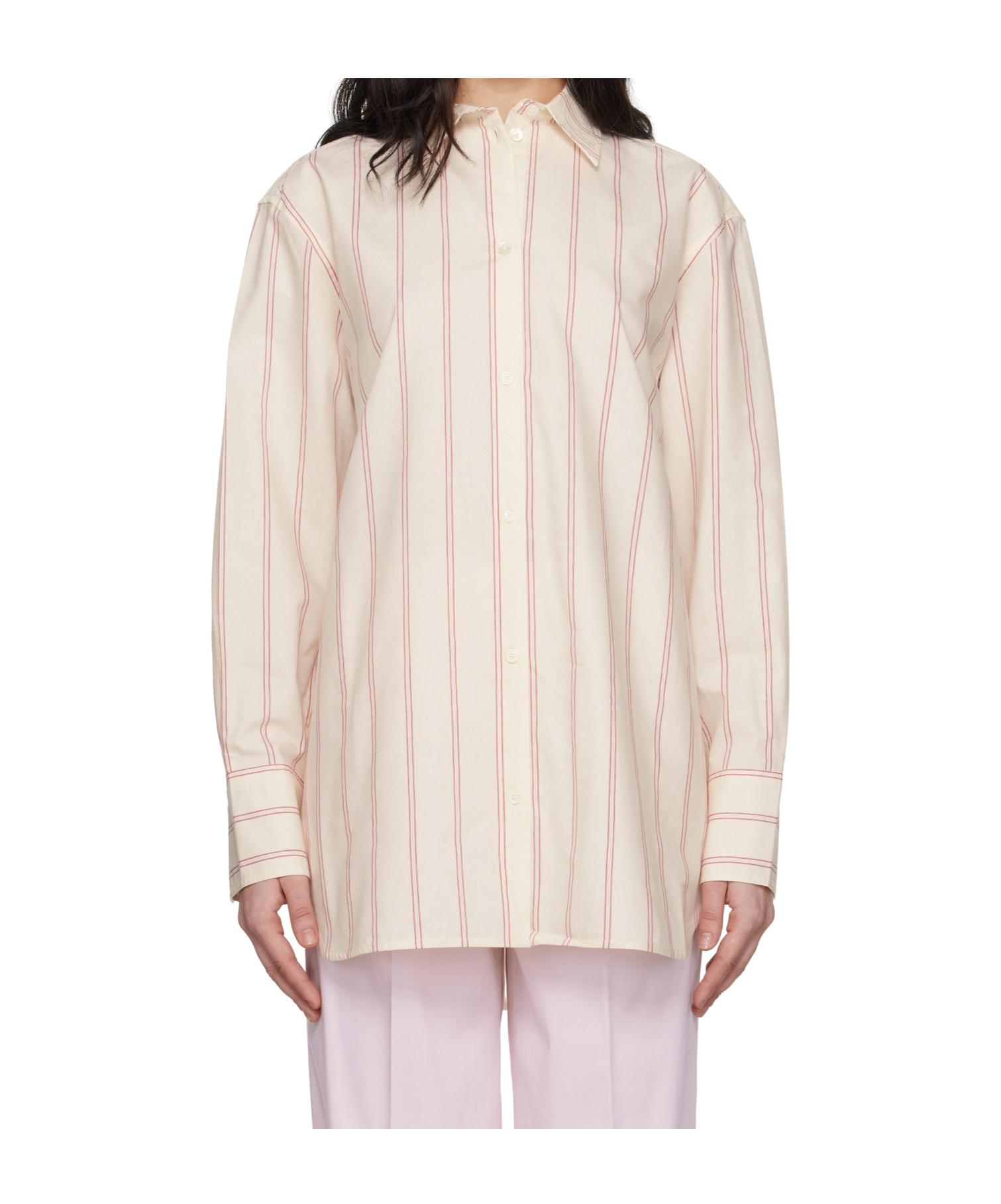 Totême Toteme Striped Cotton Shirt In Nude