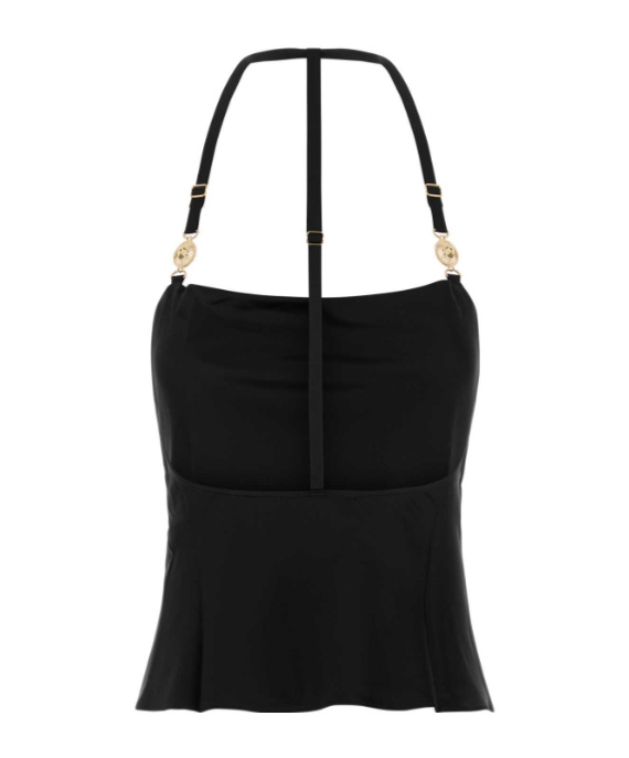 Marine Serre Halterneck Top Satin Gold-tone Hardware In Black