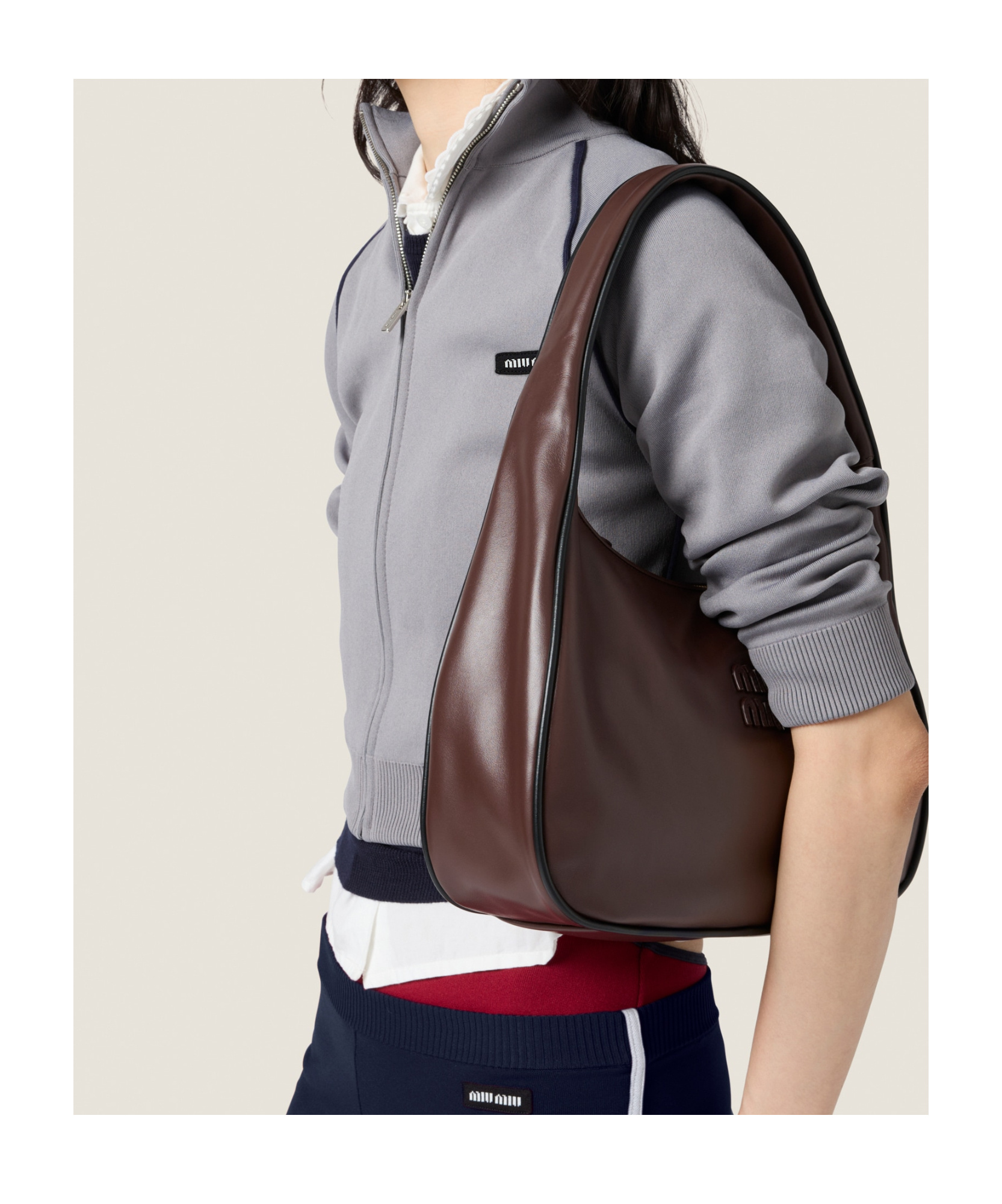 Miu Miu Technical Yarn Zipper Cardigan In Gray