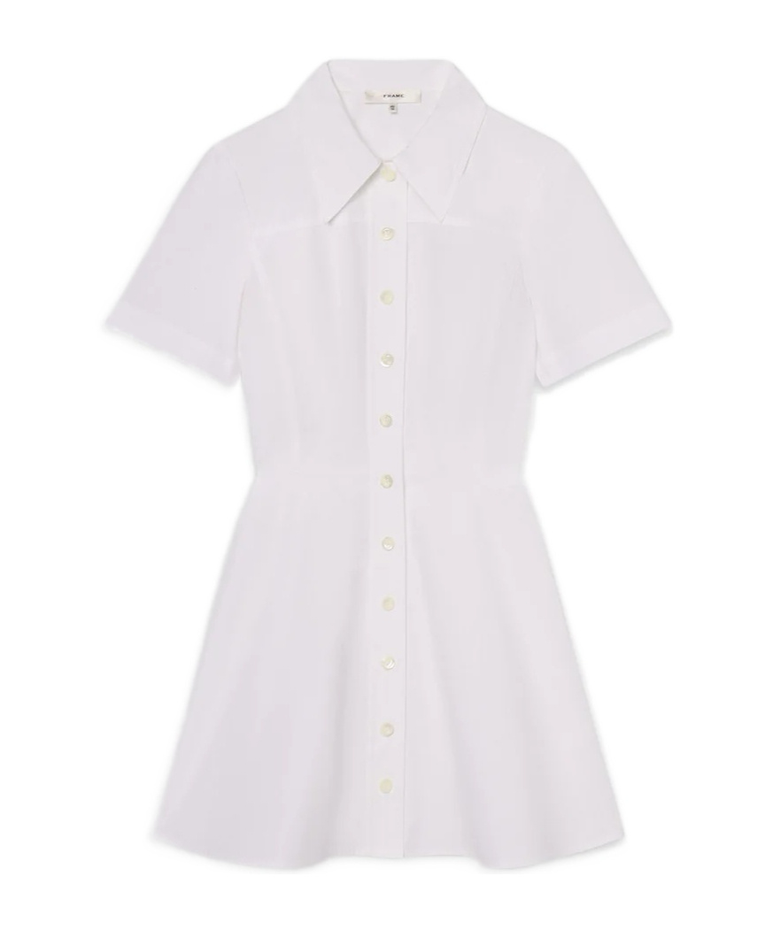 Frame Short-sleeved Flared Dress In White