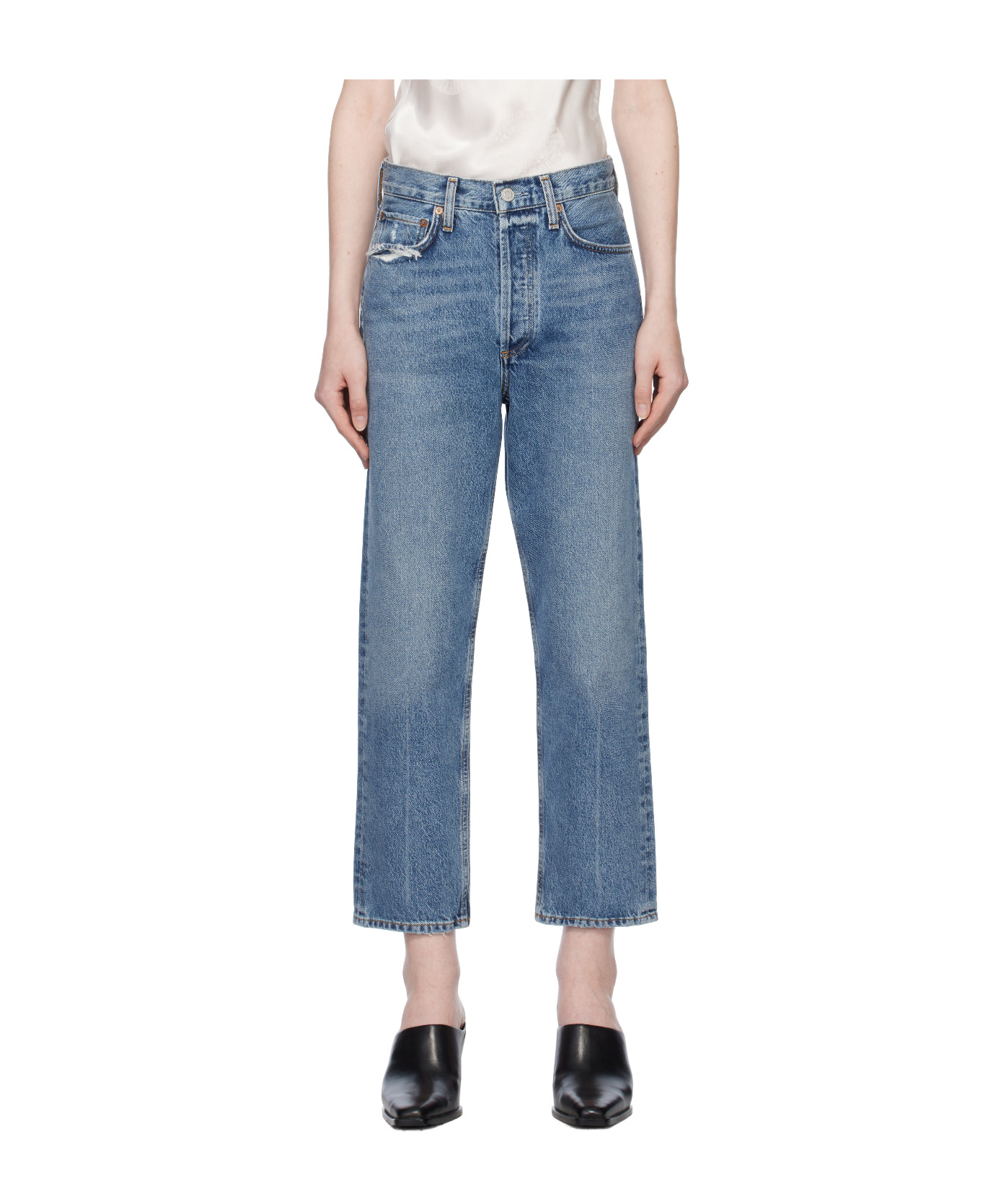 Agolde Five Pocket Denim Trousers In Blue