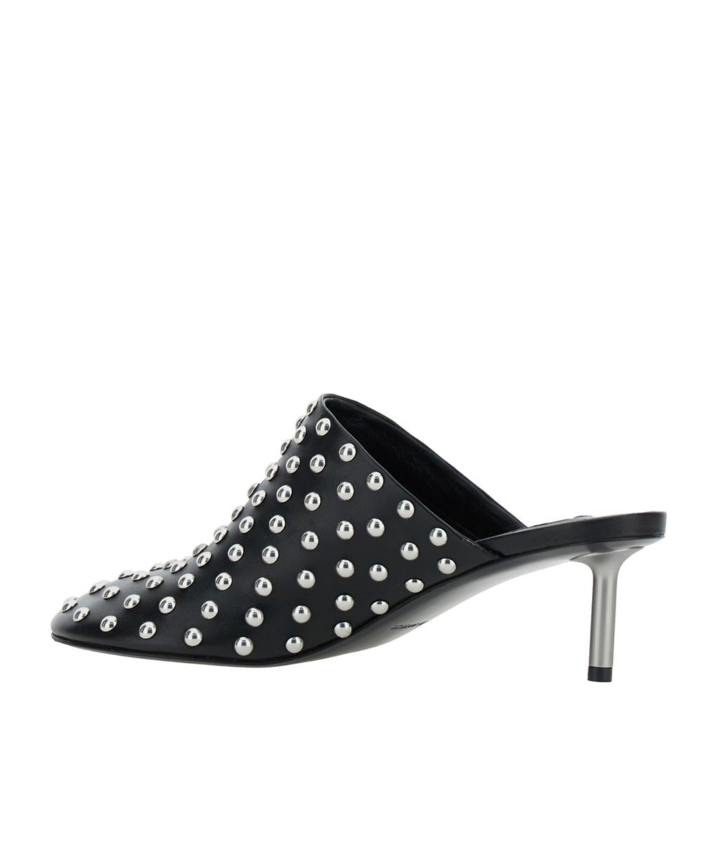 Jil Sander Black Mules With Low Heel And All-over Stud Embellishments In Leather Woman In Black