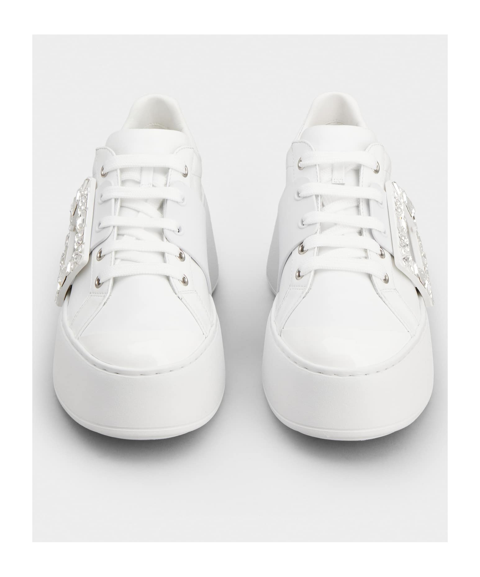 Roger Vivier Viv Skate Crystal-embellished Rubber-trimmed Leather Sneakers In White